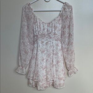 Thirty Thirty - Elegant Floral Long Sleeve Dress in Pink